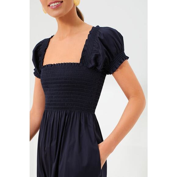 TUCKERNUCK Tory Burch Navy Maxi Dress XL Puff Sleeve Tiered Quiet Luxury NWOT - Picture 7 of 15